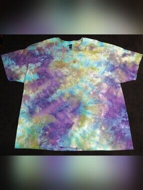 Light Blue, Green And Purple Ice Dye Tie Dye T Shirt ~ Sz 3XL